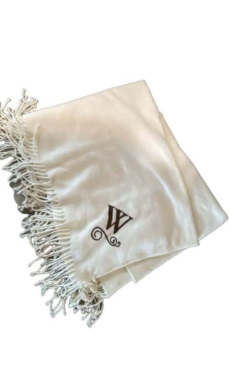 Pottery Barn White Fringe Blanket Throw W Monogram 50x60